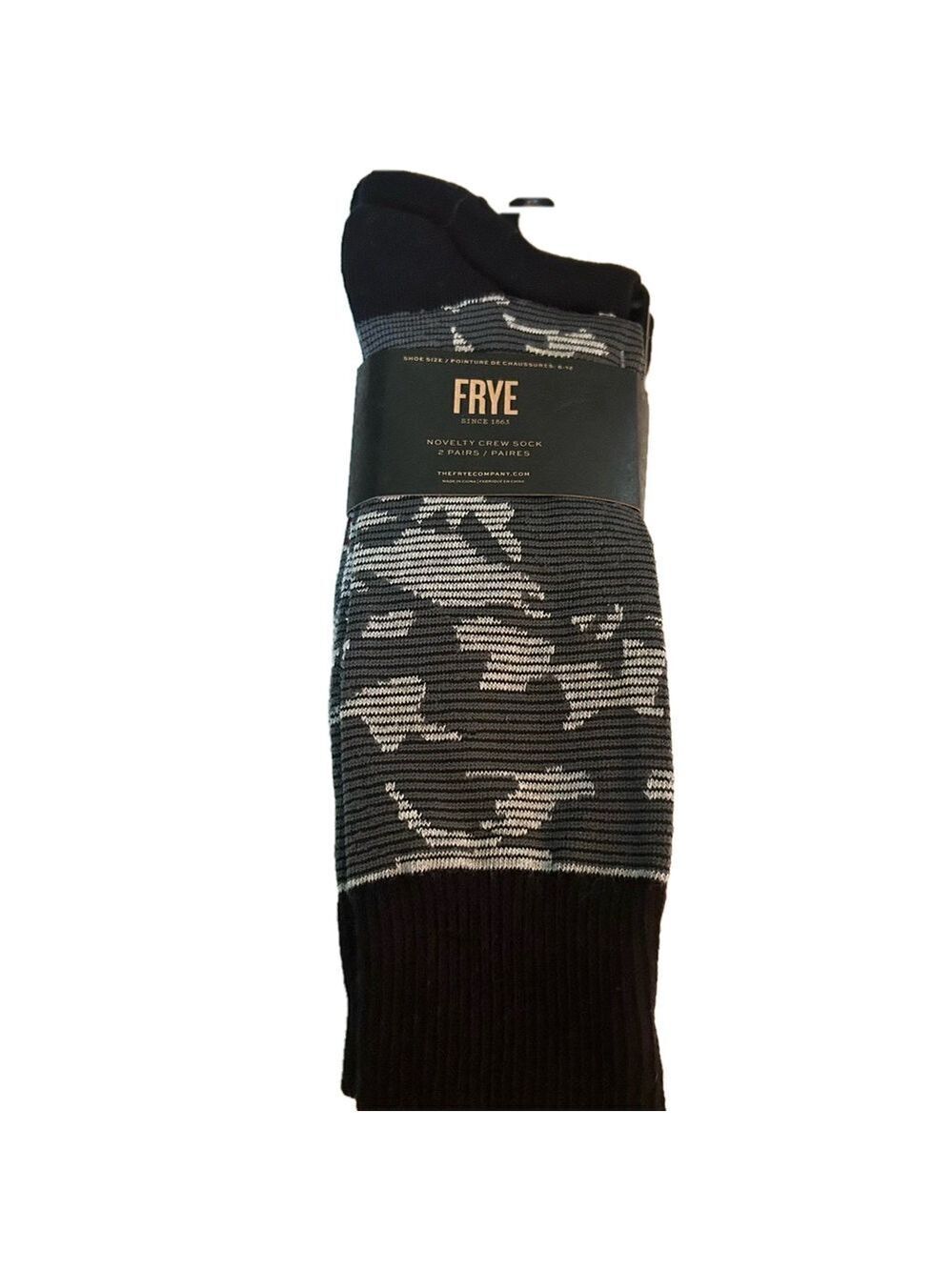 Frye 2 Pack Men’s Sock Black Grey Casual Crew NWT